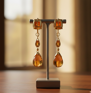 Boucles d'oreilles en onyx jaune multiformes en argent sterling 925 avec placage or 18 carats, boucles d'oreilles chandelier pour femmes, à porter en soirée - Product Image 3