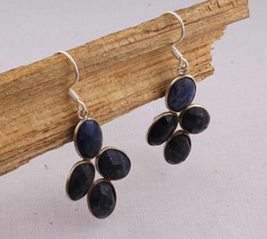 Natural Lapis Lazuli <b>Solid</b> 925 Sterling <b>Silver</b> Handmade Vintage Luxury Drop <b>Earrings</b> for Wedding Anniversary Gift Party - Product Image 3