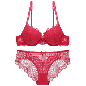 Hot Selling Women <b>Sexy</b> Lace Padded Push-Up Underwire <b>Bra</b> Removable Pads Seamless Bikini Panty Floral Embroidery Breathable - Product Image 1