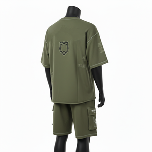 Ensemble t-shirt et short homme en coton premium, tissu doux 220 GSM, vert, logo imprimé sur mesure - Product Image 5