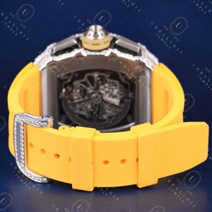 Luxury Men's Quartz Watch With Rhinestone Case Yellow Silicone Band <b>Chronograph</b> Analog Display Stainless Steel Case 42mm - Product Image 2