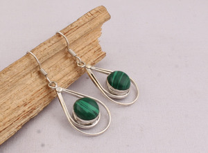 Wholesale 925 Sterling Silver Malachite <b>Earrings</b> Natural <b>Green</b> Gemstone Drop <b>Earring</b> for Women Artisan Handmade Jewelry Supplier - Product Image 3