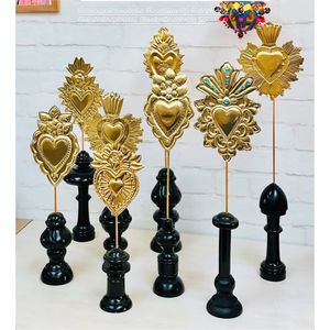 Decoración de Pared de Corazón Sagrado de Metal Dorado Vintage al por Mayor, Ex Voto, Corazón Flameante, Adorno Religioso Católico Ornamentado para Colgar, Decoración del Hogar - Product Image 5