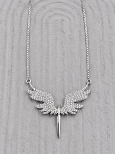 Collier tendance avec pendentif ailes d'ange en argent sterling 925 et moissanite, chaîne maille forçat plaquée rhodium blanc - Product Image 2