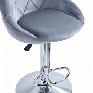 Modern Adjustable Velvet <b>Bar</b> <b>Stool</b>, Diamond Quilted <b>Swivel</b> <b>Bar</b> Chair with Chrome Footrest Base - Product Image 4