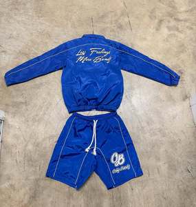 Vente en gros OEM de haute qualité hommes été Streetwear deux pièces ensemble nylon coupe-vent veste short logo brodé survêtement - Product Image 2