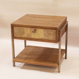 Midcentury Modern Teak Wood Nightstand with Drawer and Shelf Bronze <b>Knob</b> Design - Product Image 1