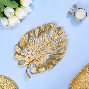 Bol décoratif en métal doré en forme de feuille de Ginkgo, plateau de service artisanal en aluminium pour la décoration de la maison moderne et les centres de table de mariage - Product Image 5