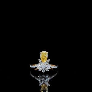 fancy yellow pear cut diamond floral cluster <b>ring</b> with marquise accents split shank luxury bridal <b>cocktail</b> jewelry - Product Image 1