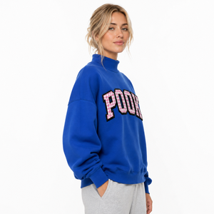 Sudadera de cuello alto a cuadros para mujer con apliques de letras griegas bordadas, 100% algodón, estilo oversized. - Product Image 1
