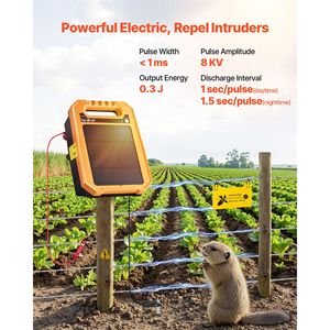 Caricatore per Recinzione Elettrica Solare da 8 KV con Portata di 1,86 Miglia, Resistente alle Intemperie, Kit Energizzatore per Recinzione Elettrica da 0,3J, 7 Prodotti Solari Correlati - Product Image 1
