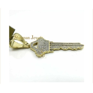 Personalized 14K <b>Gold</b> VS Natural Diamond Iced Key Charm <b>Pendant</b> Custom Jewelry Design Men Women Girls <b>Solid</b> <b>Gold</b> Elegant Style - Product Image 2