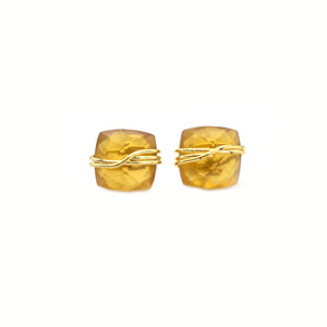 <b>Citrine</b> Cushion Stud <b>Earrings</b> | 8mm Yellow Gemstone Wire Wrapped Gold Plated Fashion Stud <b>Earrings</b> Jewelry - Product Image 6