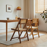 Chaise de salle à manger pliable en bambou avec assise et dossier en rotin, chaise d'appoint en bois pour la maison, le restaurant et la salle à manger