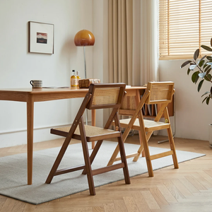 Chaise de salle à manger pliable en bambou avec assise et dossier en rotin, chaise d'appoint en bois pour la maison, le restaurant et la salle à manger - Product Image 3