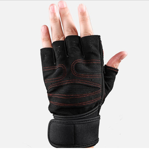 Gants de sport demi-doigts noirs avec bordure turquoise pour femme, équipement d'entraînement fitness, sangle de poignet réglable, en maille - Product Image 2