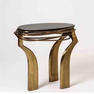 Table d'appoint en métal de forme ronde avec design écorce, table basse de qualité antique, taille personnalisée, en aluminium et laiton - Product Image 5