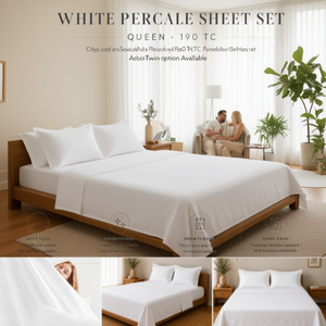 <b>White</b> 190 TC Percale Bed <b>Sheet</b> Set American Includes 4 Pieces-Fitted <b>Flat</b> Queen for Home Hotel Bedding Twin Option Available - Product Image 3