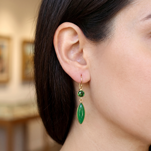 <b>Handmade</b> Green Gemstone Imitation Jewelry <b>Earrings</b> Gold Hook Green Onyx Drop <b>Earrings</b> - Product Image 1