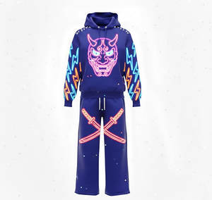 Sweat-shirt à capuche futuriste pour homme avec motifs néon et graphiques électroniques, style cyber vibrant - Product Image 3