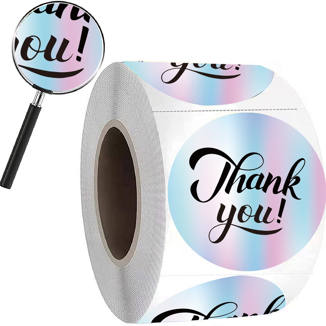 2.5cm Small Business Thank You Adhesive Labels 500pcs Digital Printed Vinyl Packaging Holographic Feature