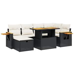 Ensemble de canapés de jardin en rotin PE noir avec structure en acier thermolaqué et bois d'acacia, mobilier d'extérieur élégant - Product Image 2