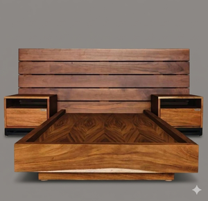 Modern Solid teak Wood <b>Bed</b> Frame Luxury King <b>Size</b> Bedroom Set with Floating Nightstands Indonesian Manufacturer Custom Hotel - Product Image 1