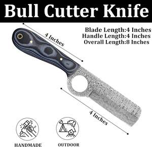 Cuchillo de caza de acero de Damasco hecho a mano, tipo vaquero, para desollar, de espiga completa, multifuncional para camping al aire libre, DIY, OEM, Micarta - Product Image 5