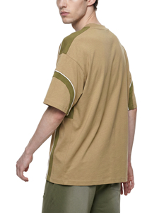 Camiseta de punto para hombre, cuello redondo, manga corta, holgada, color liso con bloques de color en contraste, ajuste casual, largo regular, 100% algodón - Product Image 5