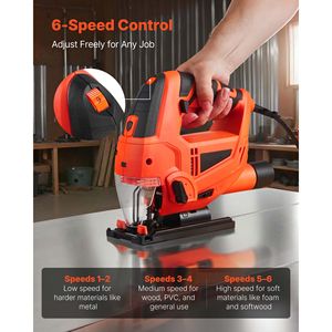 Seghetto elettrico da 6,5 Amp, 3000 SPM, con 6 lame, luce LED, taglio obliquo da 0-45 gradi, velocità variabile - Product Image 3