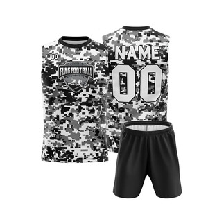 Conjunto de Uniforme Deportivo de Fútbol Americano Estilo Camuflaje, Transpirable y Cómodo, Talla Grande, con Pantalones Cortos Negros, para Adultos y Niños - Product Image 1