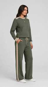 <b>Women's</b> Olive Green Color Block Tracksuit Set Crew Neck Long Sleeve Drawstring <b>Joggers</b> Sporty Casual <b>Outfit</b> - Product Image 3