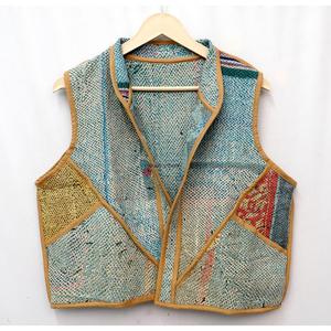 100% Cotton <b>Kantha</b> Quilted Waistcoat for Women Handmade Autumn Winter Sleeveless Vest Patchwork Floral Pattern Eco-Friendly - Product Image 2