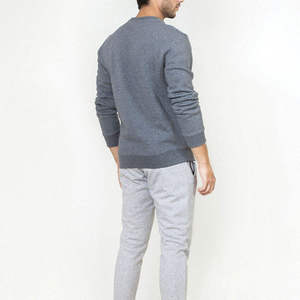 <b>Men's</b> <b>Grey</b> Crew Neck <b>Sweatshirt</b> Regular Fit Knitted Long Sleeve Solid Color Casual Autumn Style 100% Cotton Pullover - Product Image 6