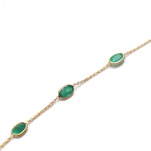 Natural Green Emerald Bezel Station <b>Bracelet</b> in Solid 18K Yellow Gold Round <b>Gemstone</b> Link Chain with Adjustable Clasp - Product Image 3