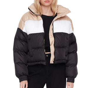 Factory Manufacture Stand Collar Quilted Heavyweight <b>Puffer</b> <b>Cropped</b> <b>Jackets</b> Elastic Cuff Custom Colors Wholesale Women <b>Jacket</b> - Product Image 1
