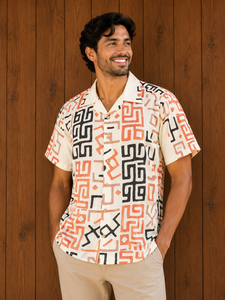 Men's Abstract <b>Geometric</b> Printed Button Down Collar <b>Shirt</b> Casual Holiday Beach Wear Short Sleeve Polyester/Cotton Summer - Product Image 3