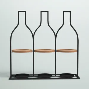 Porte-bouteilles à vin moderne en métal pour 3 bouteilles avec base en bois, support de rangement de comptoir pour cuisine, bar, armoire - Product Image 4