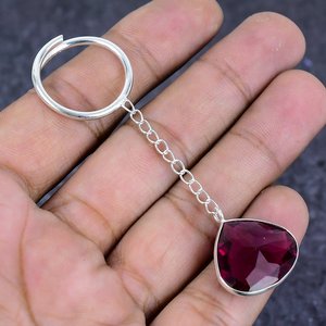 Chaîne de pull en argent plaqué 925 avec pendentif en cristal taille poire et rubellite rose facettée, style mariage mignon, bijou unisexe, cadeau - Product Image 1