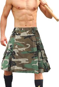 กางเกงยีนส์ลายพรางป่าดีไซน์สก็อตแลนด์ไฮแลนด์สำหรับผู้ชาย รุ่น TRE Denim Jungle Camouflage Utility Kilt พร้อมกระเป๋าหลายช่องสไตล์ทหาร - Product Image 4