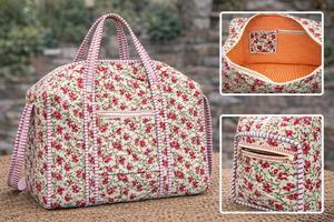 Boho ผ้านวมผ้าฝ้าย Duffle กระเป๋าพิมพ์ลายดอกไม้เดินทางด้วยมือที่ไม่ซ้ำกันค้างคืนวันหยุดพักผ่อน - Product Image 2