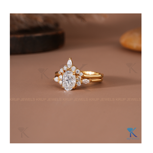 Anillo de Compromiso de Lujo con Corte Ovalado y Racimos de Hojas Marquise, Chapado en Oro de 18K sobre Plata, Banda de Diamantes Brillantes, Regalo de Joyería para Ella - Product Image 2
