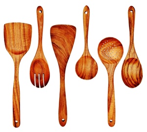 ชุดอุปกรณ์ทำอาหารและเสิร์ฟสลัดไม้ธรรมชาติ 5 ชิ้น พร้อมตะหลิวทำมือแบบยั่งยืน - Product Image 1