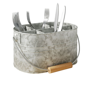 Hammered <b>Copper</b> Finish Cutlery Holder with Wooden Handle Vintage Handmade Flatware Caddy Multi-Compartment <b>Utensil</b> Organizer - Product Image 5