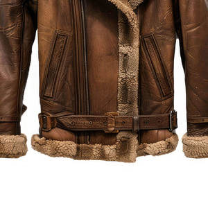 Veste en cuir d'agneau de qualité supérieure avec doublure Sherpa, broderie, fermeture éclair, couleur unie, haute performance, garniture en fourrure, hiver, pour homme - Product Image 4