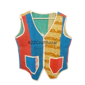 100% Cotton Breathable Floral Printed <b>Kantha</b> Waistcoat Women Handmade Unique Spring Summer Autumn Winter Sleeveless Vest Button - Product Image 1