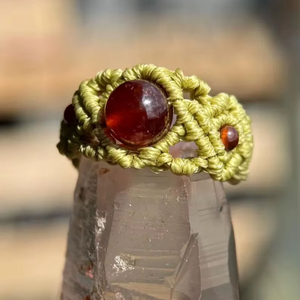 Carnelian Macrame <b>Ring</b> Red Gemstone Olive Green Cord <b>Adjustable</b> Boho Handmade Statement Jewelry - Product Image 1