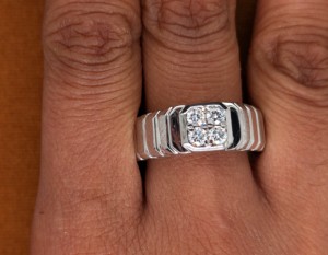 0.35Ct Cut <b>Mens</b> 4 <b>Stone</b> Lab Grown Diamond 14K White Gold Square Cluster Wedding Band Anniversary Engagement <b>Ring</b> - Product Image 5