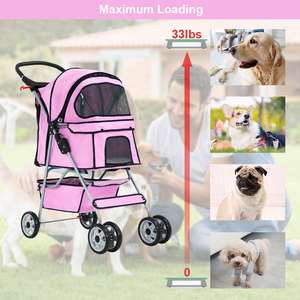 TH-PPS-477 Luxury <b>Four</b> <b>Wheel</b> Pet Stroller with Shock Absorbing <b>Wheels</b> Removable Cushion and Cup Holder - Product Image 2