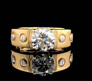 Anillo de Diamante Cultivado en Laboratorio de 2.00 CT para Hombre, Corte Redondo, Certificado IGI, Opciones de Oro Sólido de 14K, 18K y 10K - Product Image 1